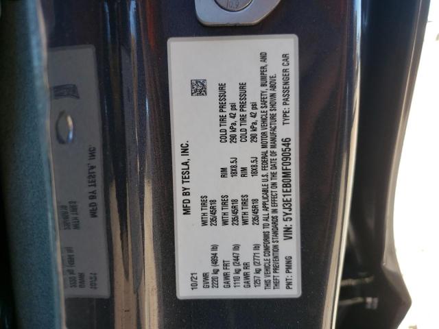 Photo 10 from auction – 2021 TESLA MODEL 3 with VIN 5YJ3E1EB0MF090546
