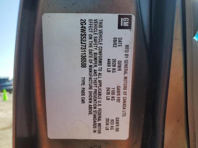 Photo 10 from auction – 2003 BUICK CENTURY CU with VIN 2G4WS52J731136508