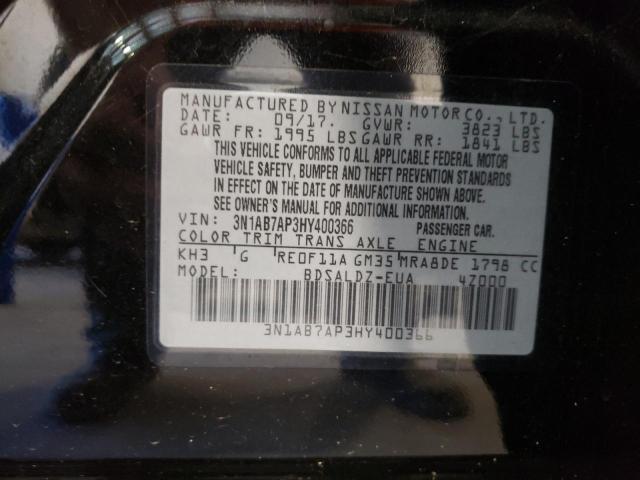Photo 10 from auction – 2017 NISSAN SENTRA S with VIN 3N1AB7AP3HY400366