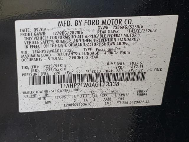 Photo 10 from auction – 2010 FORD TAURUS SEL with VIN 1FAHP2EW0AG113338