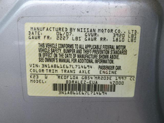 Photo 10 from auction – 2007 NISSAN SENTRA 2.0 with VIN 3N1AB61E67L714694