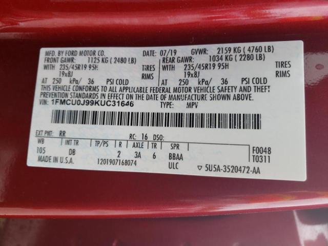 Photo 10 from auction – 2019 FORD ESCAPE TIT with VIN 1FMCU0J99KUC31646