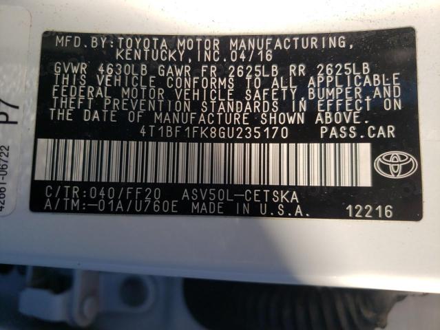 Photo 10 from auction – 2016 TOYOTA CAMRY LE with VIN 4T1BF1FK8GU235170