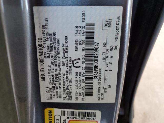 Photo 10 from auction – 2014 FORD FUSION SE with VIN 3FA6P0HD3ER209047