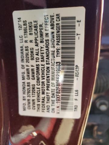 Photo 10 from auction – 2015 HONDA CIVIC EX with VIN 19XFB2F80FE219683