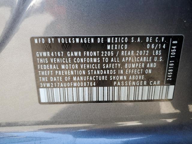 Photo 10 from auction – 2015 VOLKSWAGEN GOLF with VIN 3VW217AU0FM008764