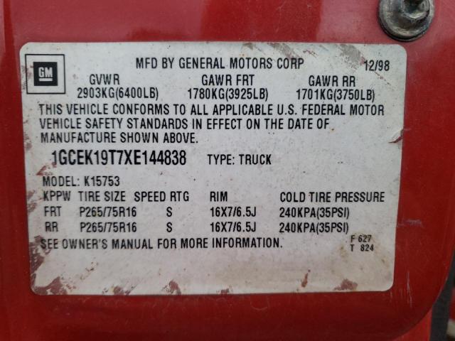 Photo 10 from auction – 1999 CHEVROLET SILVERADO with VIN 1GCEK19T7XE144838