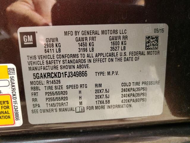 Photo 10 from auction – 2015 BUICK ENCLAVE with VIN 5GAKRCKD1FJ349866