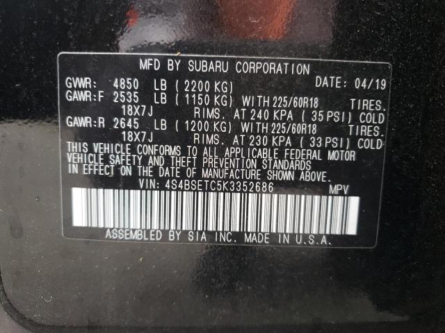 Photo 10 from auction – 2019 SUBARU OUTBACK TO with VIN 4S4BSETC5K3352686