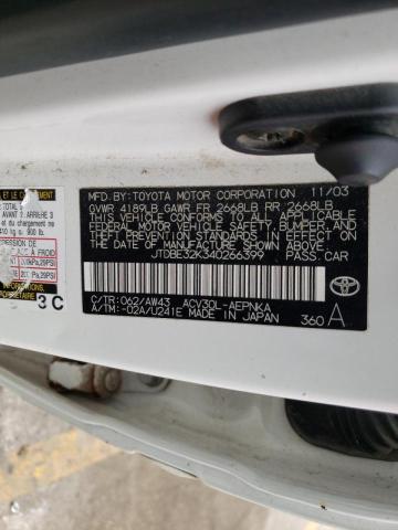 Photo 10 from auction – 2004 TOYOTA CAMRY LE with VIN JTDBE32K340266399