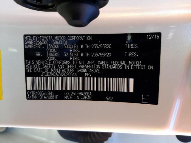 Photo 10 from auction – 2017 LEXUS RX 350 BAS with VIN JTJBZMCA7H2020544