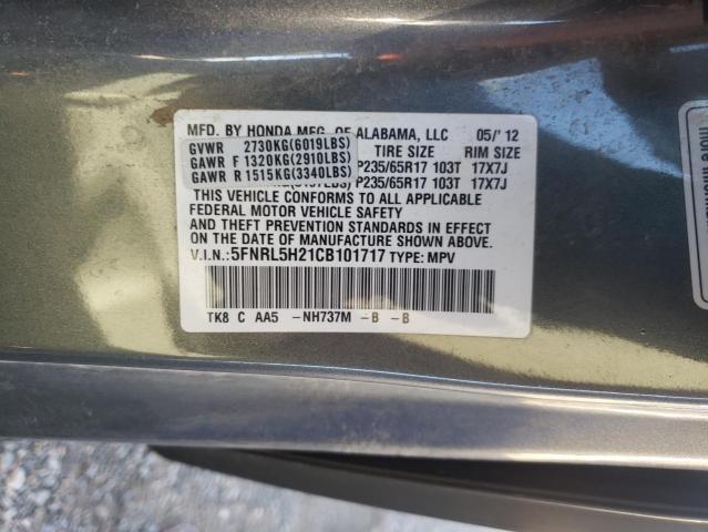 Photo 10 from auction – 2012 HONDA ODYSSEY LX with VIN 5FNRL5H21CB101717