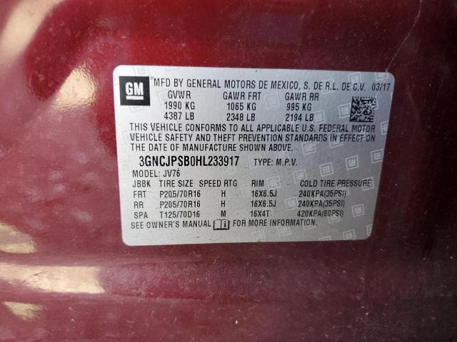 Photo 10 from auction – 2017 CHEVROLET TRAX 1LT with VIN 3GNCJPSB0HL233917