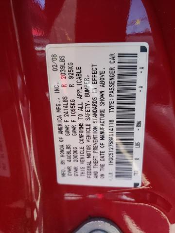 Photo 10 from auction – 2008 HONDA ACCORD EX with VIN 1HGCS12758A014118