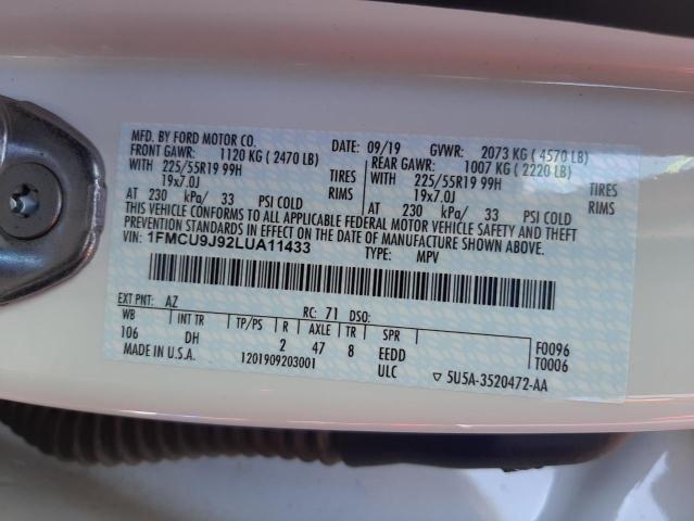 Photo 10 from auction – 2020 FORD ESCAPE TIT with VIN 1FMCU9J92LUA11433