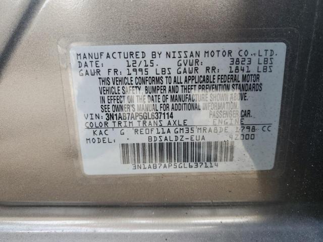 Photo 10 from auction – 2016 NISSAN SENTRA S with VIN 3N1AB7AP5GL637114