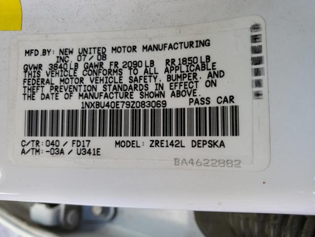 Photo 10 from auction – 2009 TOYOTA COROLLA BA with VIN 1NXBU40E79Z083069