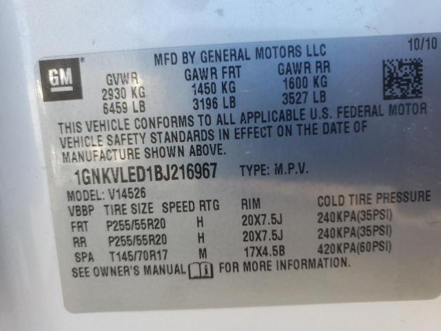 Photo 10 from auction – 2011 CHEVROLET TRAVERSE L with VIN 1GNKVLED1BJ216967