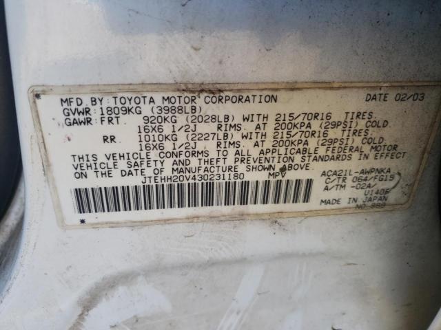 Photo 10 from auction – 2003 TOYOTA RAV4 with VIN JTEHH20V430231180