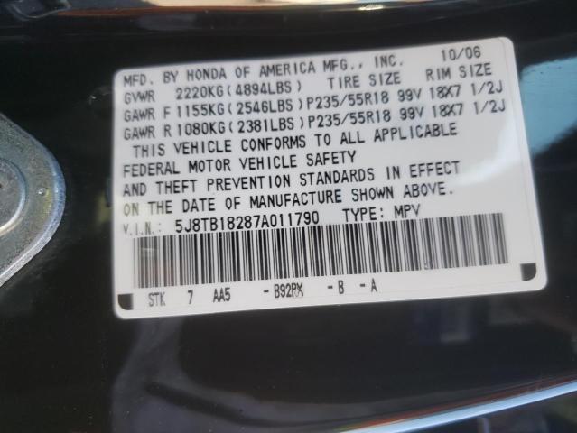 Photo 10 from auction – 2007 ACURA RDX with VIN 5J8TB18287A011790