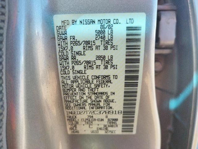 Photo 10 from auction – 2002 NISSAN FRONTIER C with VIN 1N6ED27T72C378918