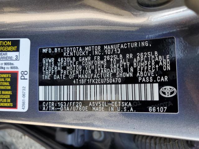 Photo 10 from auction – 2014 TOYOTA CAMRY L with VIN 4T1BF1FK2EU750470