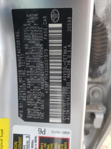Photo 10 from auction – 2012 TOYOTA CAMRY BASE with VIN 4T1BF1FK3CU037879