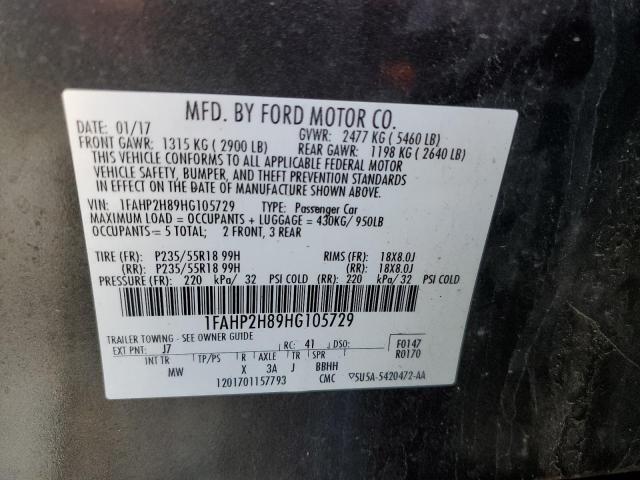 Photo 10 from auction – 2017 FORD TAURUS SEL with VIN 1FAHP2H89HG105729