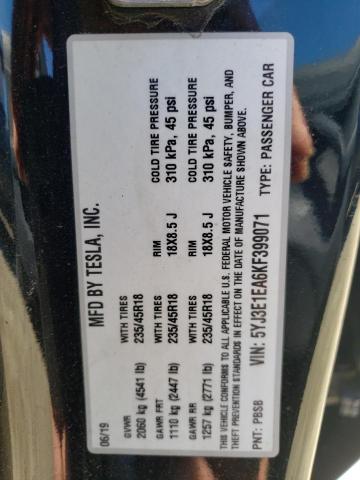 Photo 10 from auction – 2019 TESLA MODEL 3 with VIN 5YJ3E1EA6KF399071