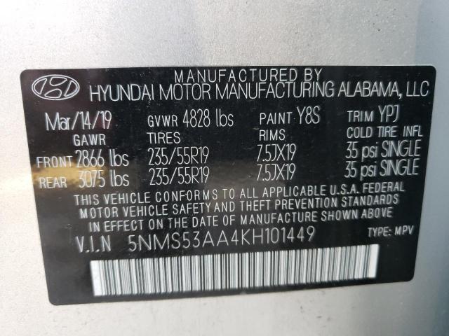 Photo 10 from auction – 2019 HYUNDAI SANTA FE L with VIN 5NMS53AA4KH101449