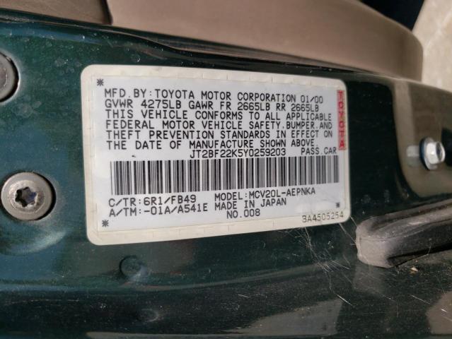 Photo 10 from auction – 2000 TOYOTA CAMRY CE with VIN JT2BF22K5Y0259203