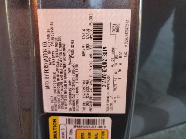 Photo 10 from auction – 2018 FORD FUSION SE with VIN 3FA6P0HD4JR213019