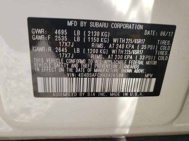 Photo 10 from auction – 2017 SUBARU OUTBACK 2. with VIN 4S4BSAFCXH3426598