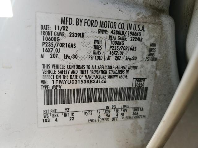 Photo 10 from auction – 2003 FORD ESCAPE XLT with VIN 1FMYU03153KB34146