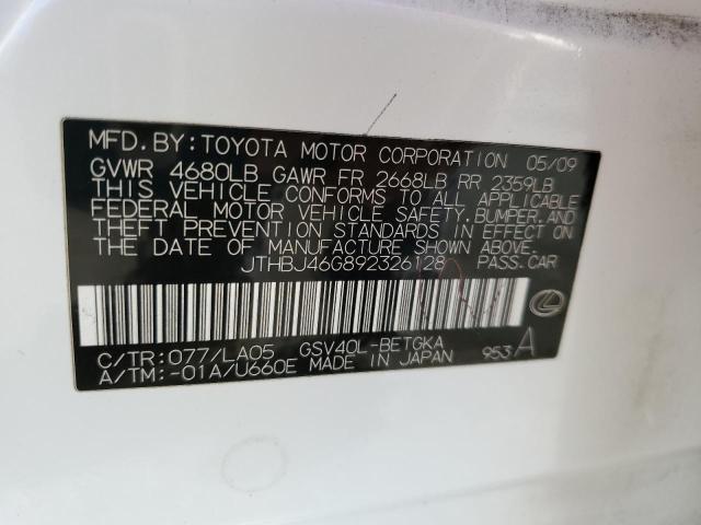 Photo 10 from auction – 2009 LEXUS ES 350 with VIN JTHBJ46G892326128