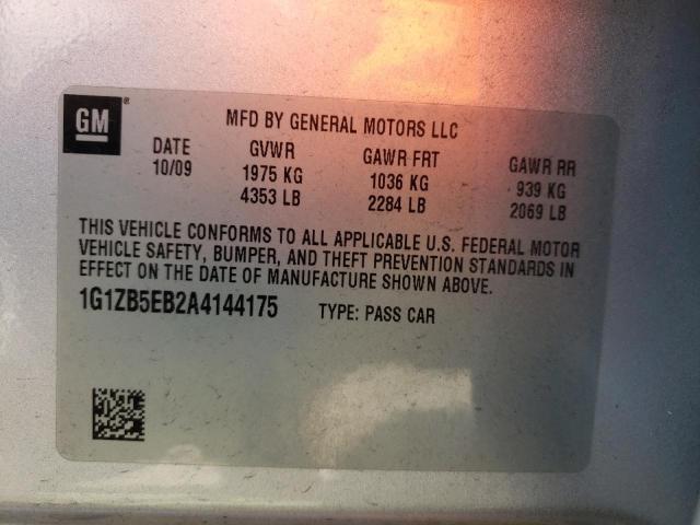 Photo 10 from auction – 2010 CHEVROLET MALIBU LS with VIN 1G1ZB5EB2A4144175