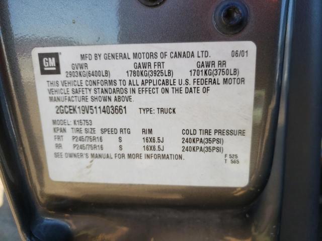 Photo 10 from auction – 2001 CHEVROLET SILVERADO with VIN 2GCEK19V511403661