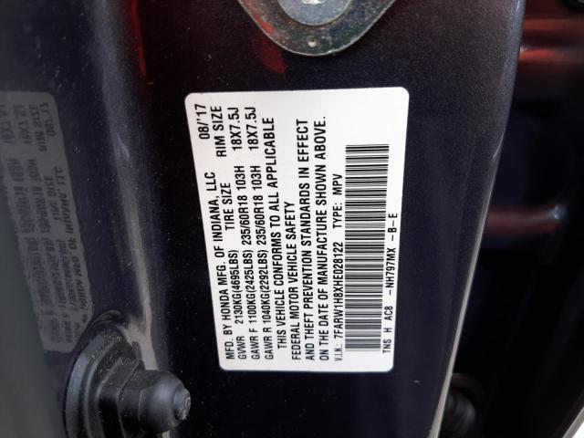 Photo 10 from auction – 2017 HONDA CR-V EXL with VIN 7FARW1H8XHE028122