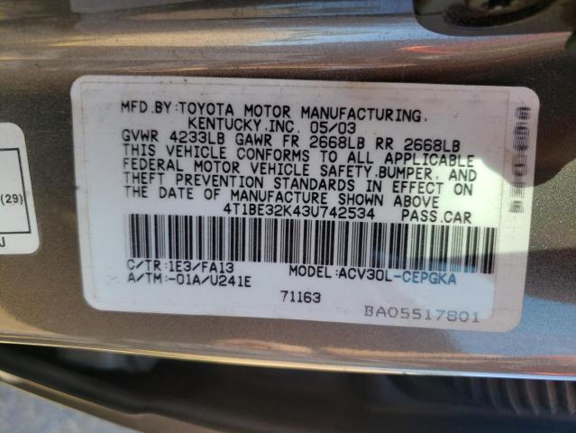 Photo 10 from auction – 2003 TOYOTA CAMRY LE with VIN 4T1BE32K43U742534