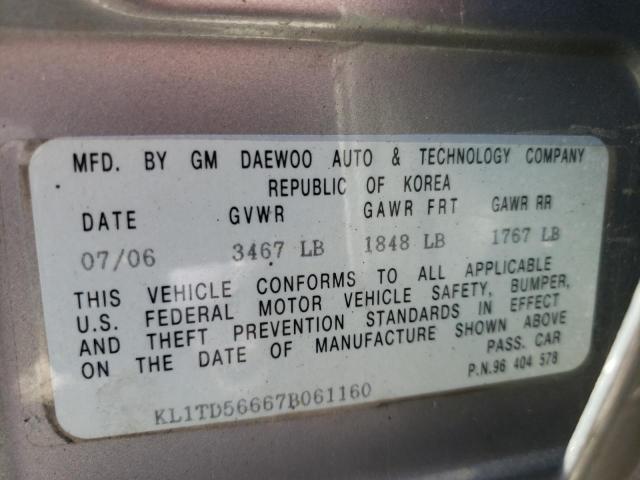 Photo 10 from auction – 2007 CHEVROLET AVEO BASE with VIN KL1TD56667B061160
