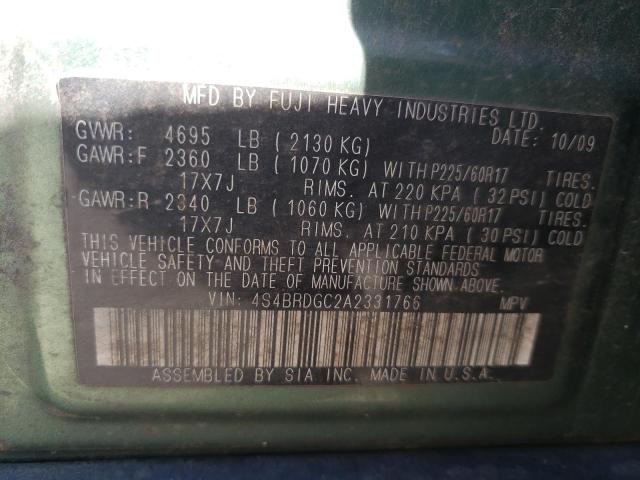 Photo 10 from auction – 2010 SUBARU OUTBACK 3. with VIN 4S4BRDGC2A2331766