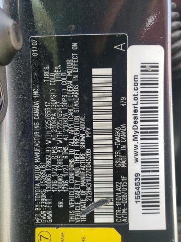 Photo 10 from auction – 2007 LEXUS RX 350 with VIN 2T2HK31U27C045209