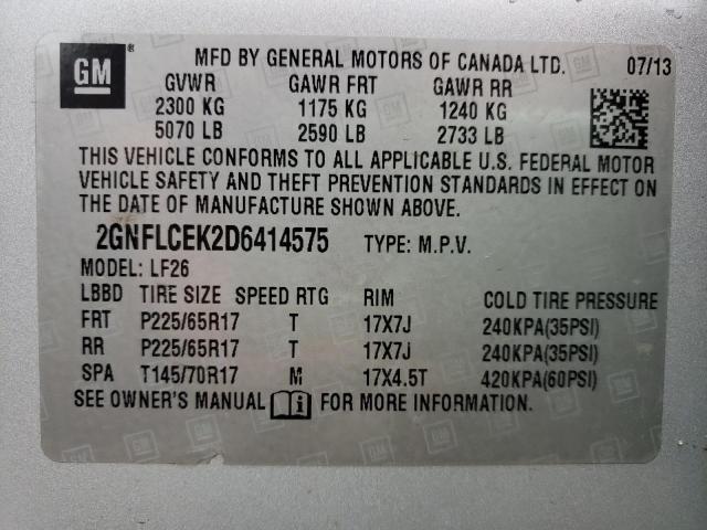 Photo 10 from auction – 2013 CHEVROLET EQUINOX LS with VIN 2GNFLCEK2D6414575