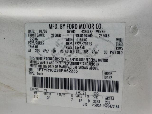 Photo 10 from auction – 2006 FORD RANGER with VIN 1FTYR10D36PA62235