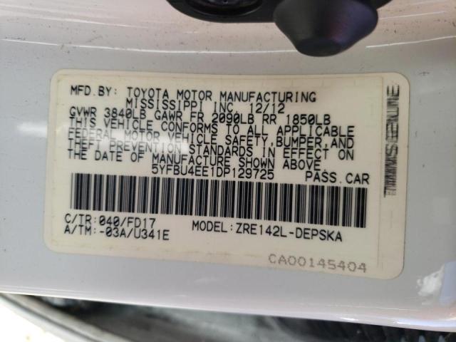 Photo 10 from auction – 2013 TOYOTA COROLLA BA with VIN 5YFBU4EE1DP129725