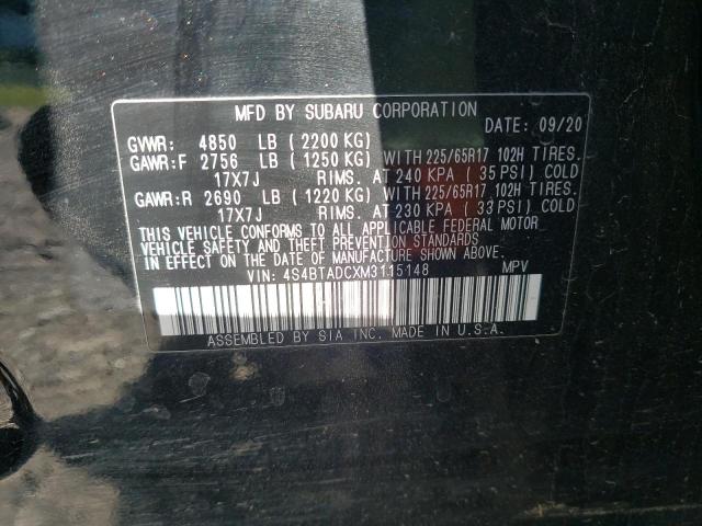 Photo 10 from auction – 2021 SUBARU OUTBACK PR with VIN 4S4BTADCXM3115148