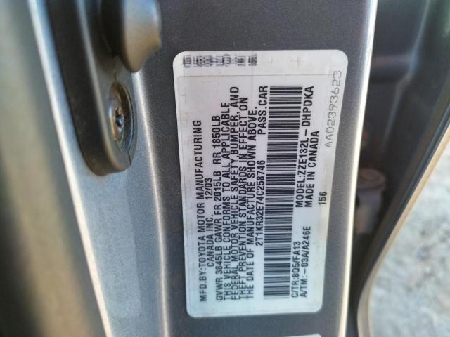 Photo 10 from auction – 2004 TOYOTA COROLLA MA with VIN 2T1KR32E74C258746