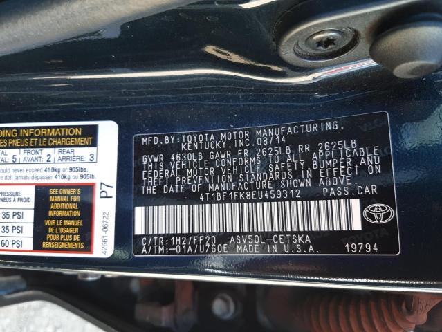 Photo 10 from auction – 2014 TOYOTA CAMRY L with VIN 4T1BF1FK8EU459312