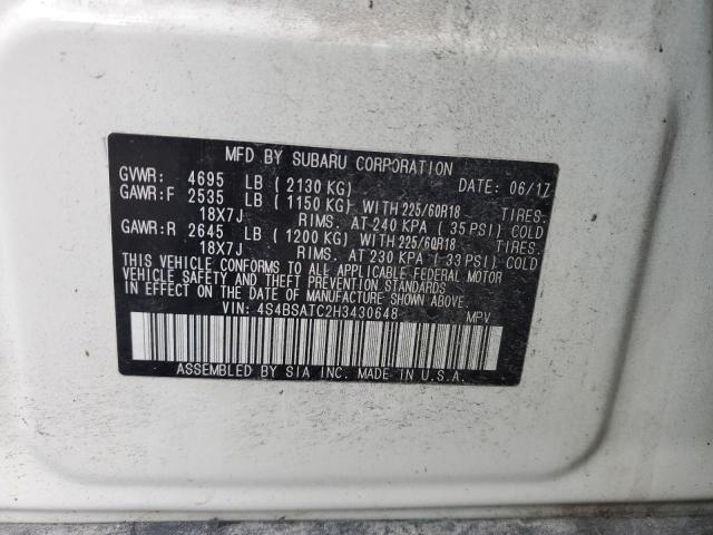 Photo 10 from auction – 2017 SUBARU OUTBACK TO with VIN 4S4BSATC2H3430648