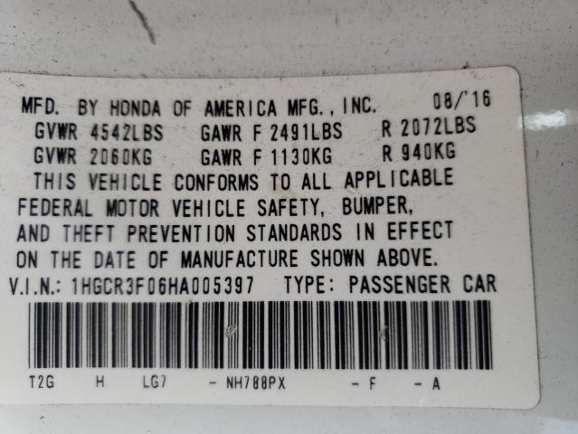 Photo 10 from auction – 2017 HONDA ACCORD EXL with VIN 1HGCR3F06HA005397